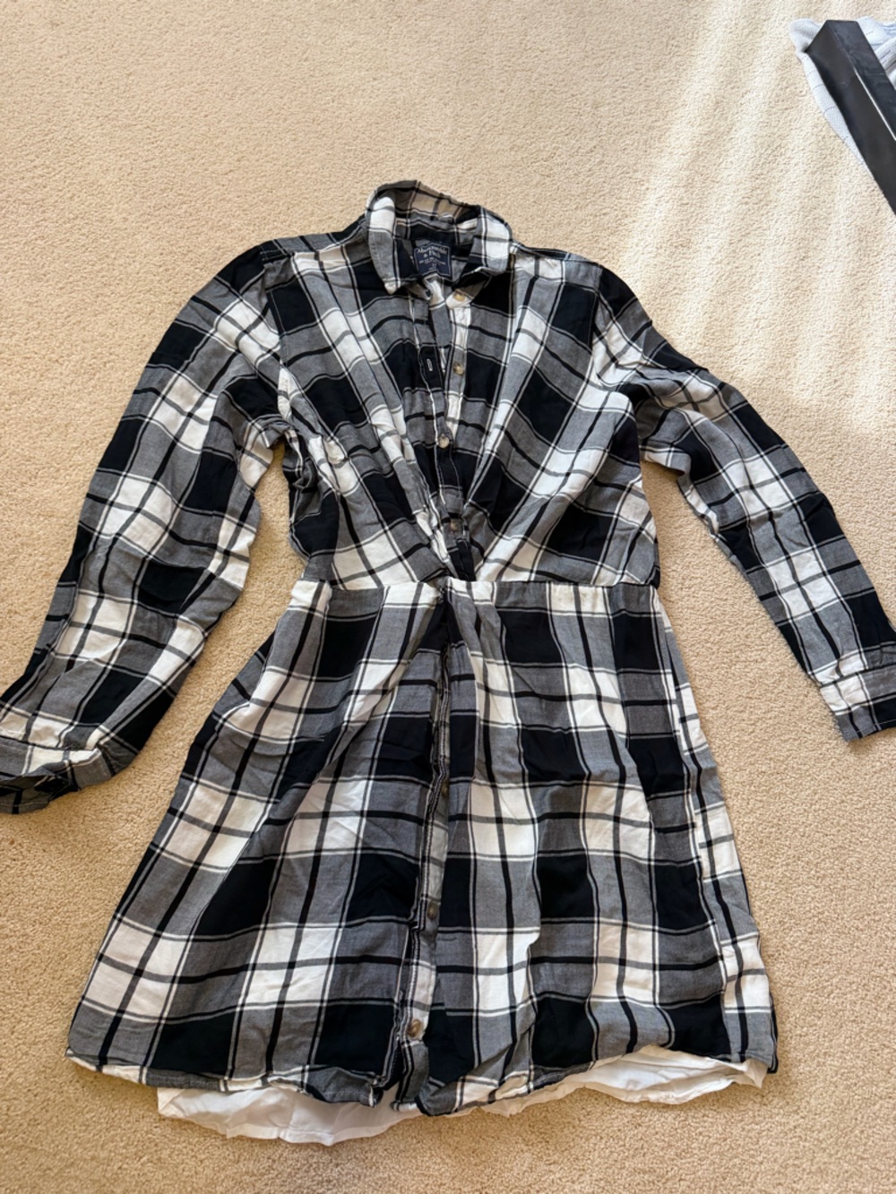 Abercrombie & Fitch Black and White Plaid Button-Up Tunic Dress